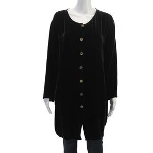 Kleen Women Silk Tunic Black Button Up Long Sleeve Round Neck Size L